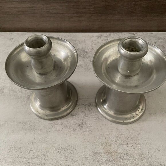 Gerotin Danish Vintage Mid Century Modern Pewter 5.5" Candlestick Holders Set/2 - Picture 8 of 9